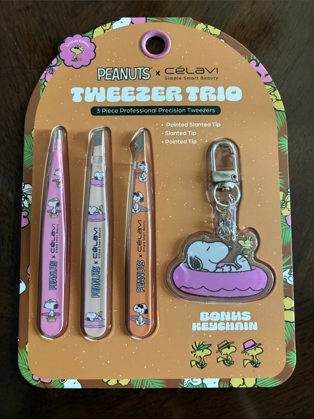Peanuts Snoopy Full Sz Tweezer Trio with Bonus Snoopy & Woodstock Keychain NEW!